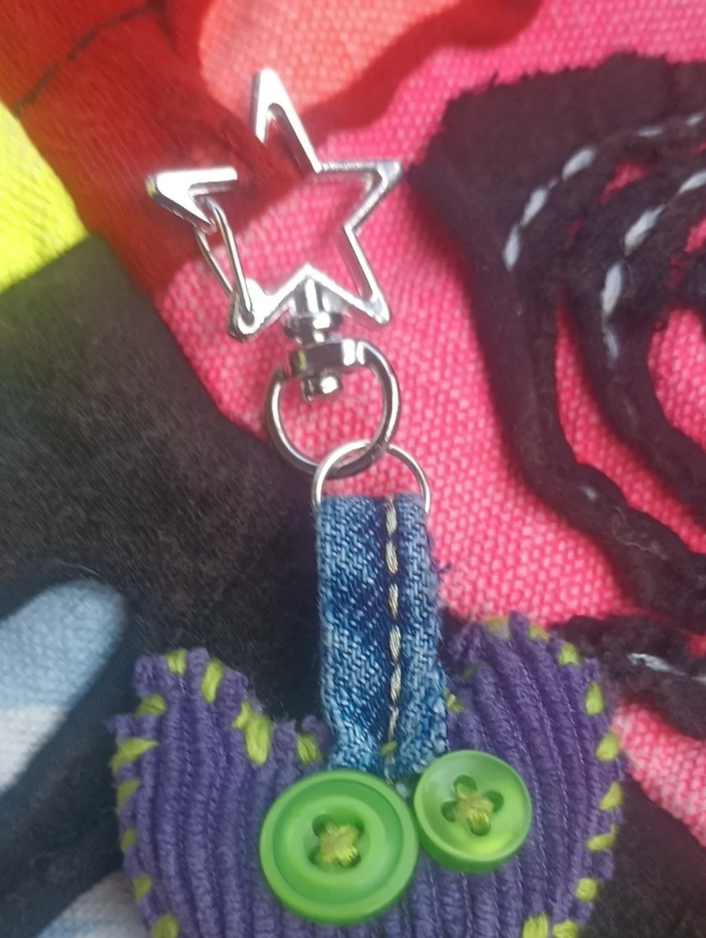 Handcrafted Denim Cat Keychain - Picture 4 of 7